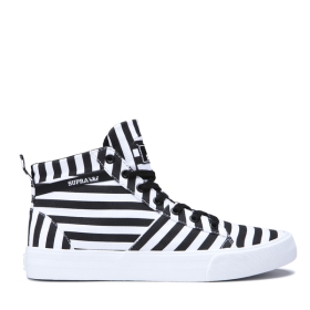 Supra Mens STACKS MID Black/White Stripe High Top Shoes | CA-44423